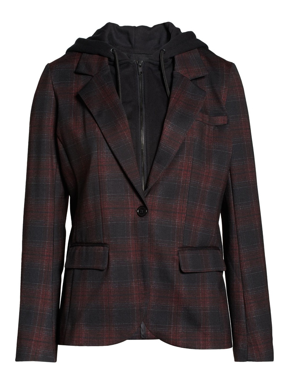 Liverpool Los Angelas Plaid Boyfriend Blazer with Removable Hoodie - Picture 4 of 9